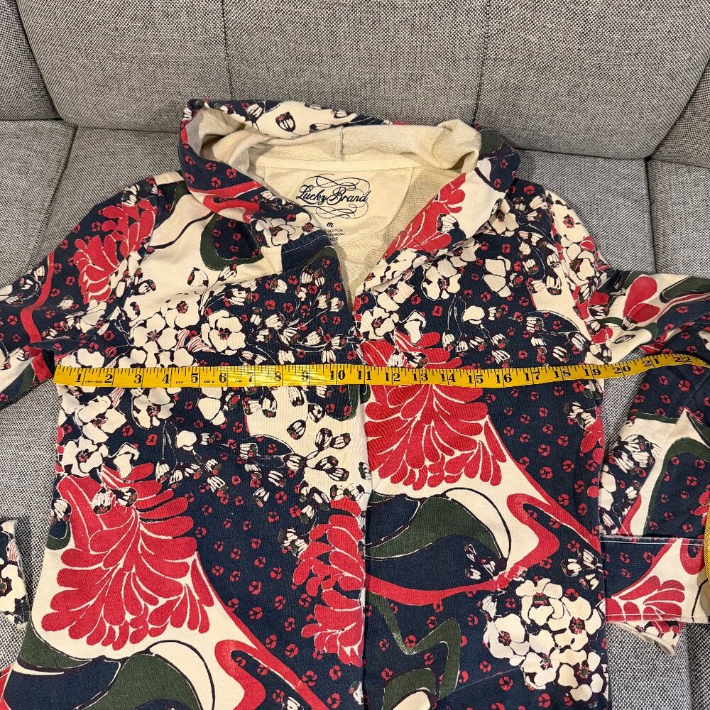 LUCKY BRAND Kimono Sweater Jacket Tie Hood | Asian Print, Red/Cream/Blue | Med - Picture 9 of 10